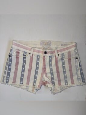 Lucky Brand Women’s Riley Frayed Printed Shorts Stars & Stripes Sz 2/26